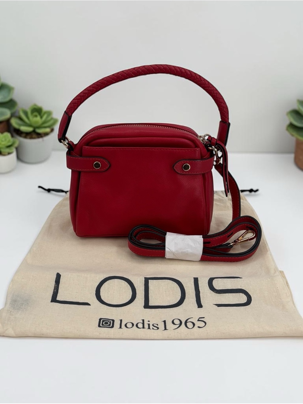 Lodis Rebecca Satchel Crossbody Bag Red Leather